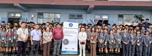 Dr Dhrubajyoti Bordoloi, Department of Management, Nagaland University with students of Mount Carmel Higher Secondary School, Kohima during a lecture on entrepreneurship and skill development on September. (Photo Courtesy: MCHSS)